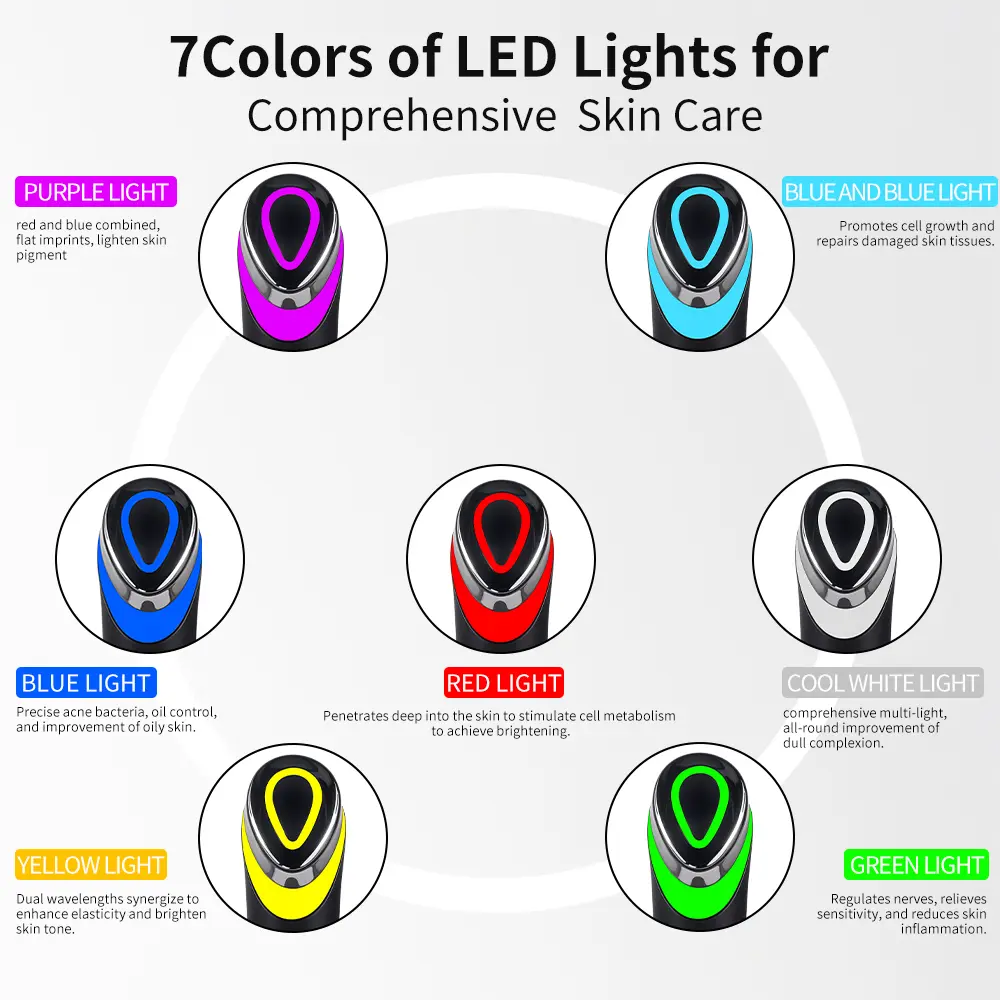 UBilli 7 Colors Ager Booster Pro 6 in1 Lifting Face Neck therapy Wand LED Vibration Massager Beauty Device