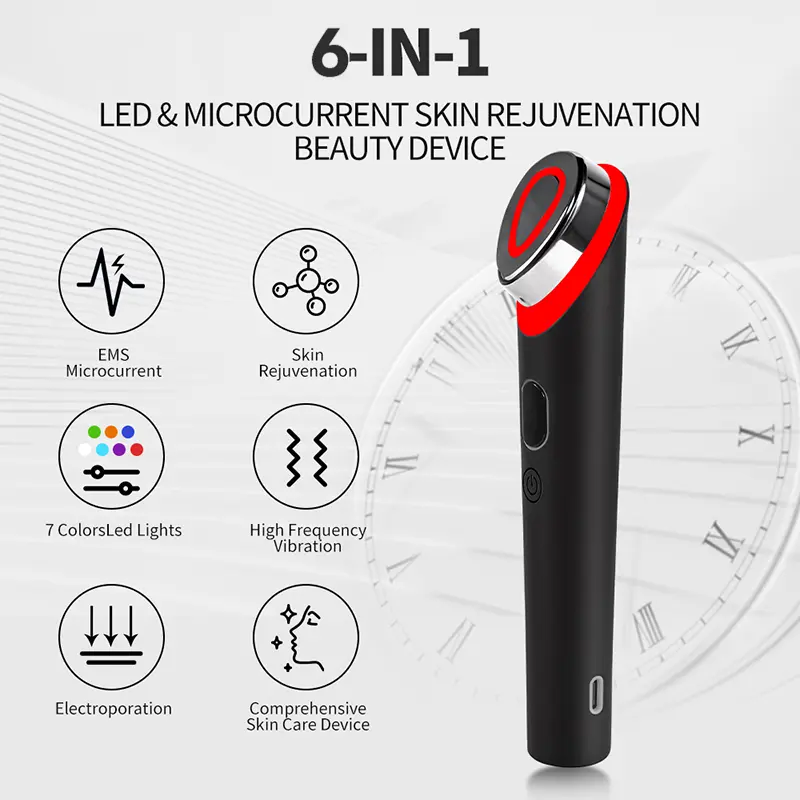 UBilli 7 Colors Ager Booster Pro 6 in1 Lifting Face Neck therapy Wand LED Vibration Massager Beauty Device