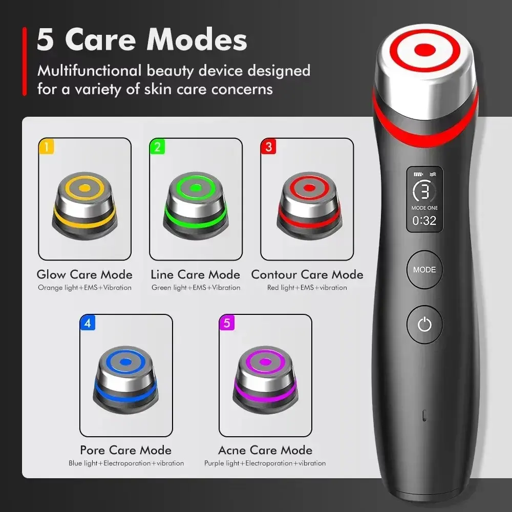 NEW Booster Pro Led Facial Light Therapy 5 Colors Eye Beauty Wand Red Light Eye Massager for Skincare & Blue Rejuvenation Tool