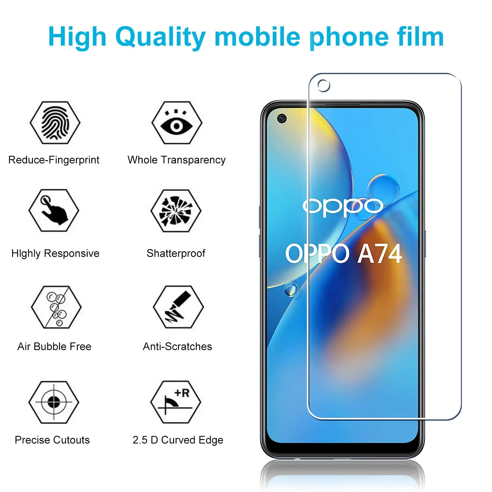 Screen Protector For OPPO A74 4G, Tempered Glass SELECTION Free Ship HD 9H Transparent Clear Anti Scratch Case Friendly