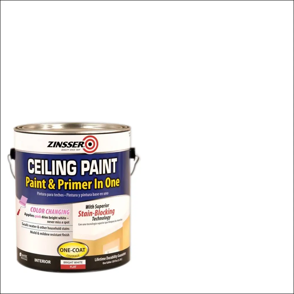 Bright White Ceiling Paint Primer Stain Blocking Quick Dry Mold Mildew Resistant Interior Use Covers 250-400 sq ft Easy Cleanup