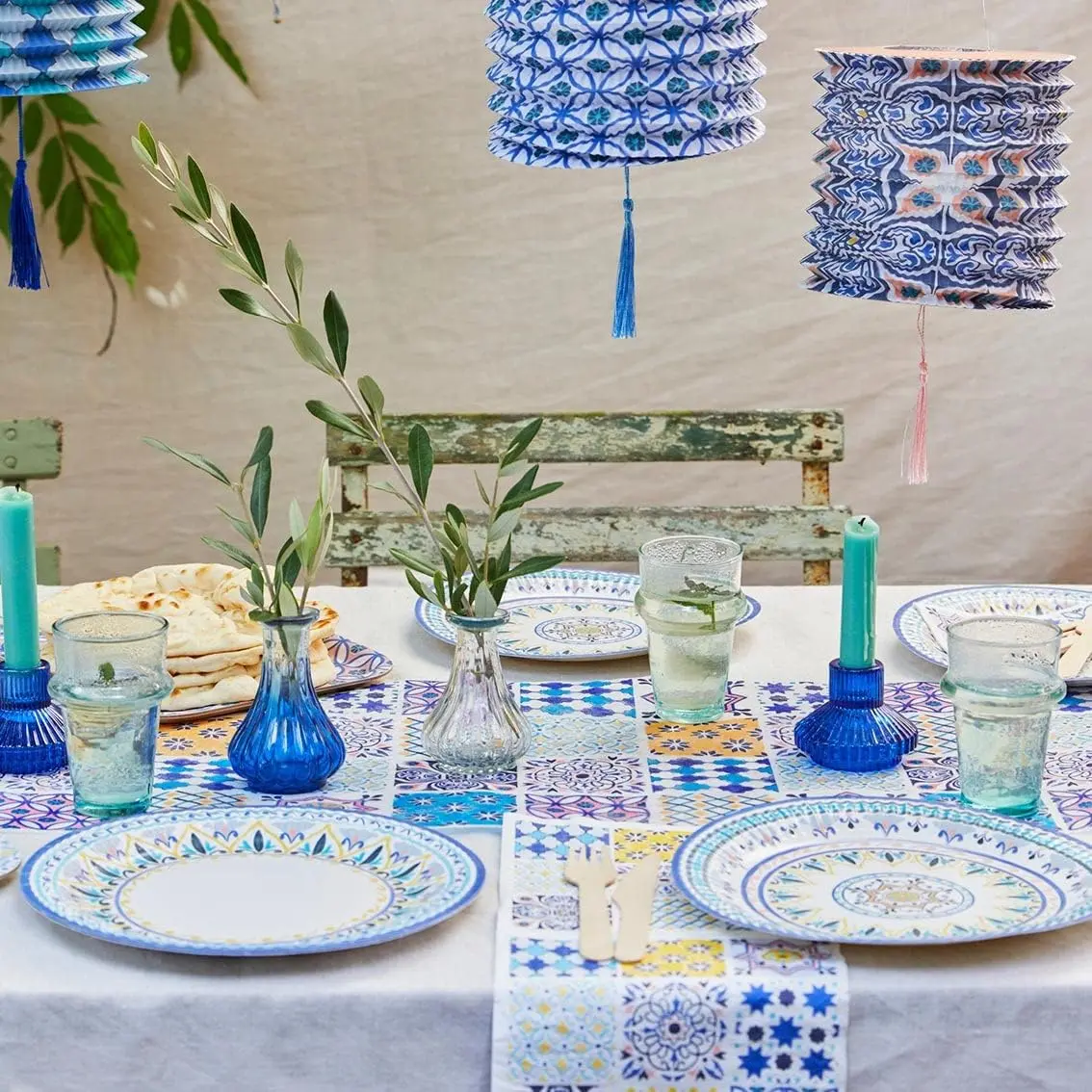 Yellow & Blue Paper Party Plates | Colourful & Strudy Disposable Party Tableware for Summer Parties