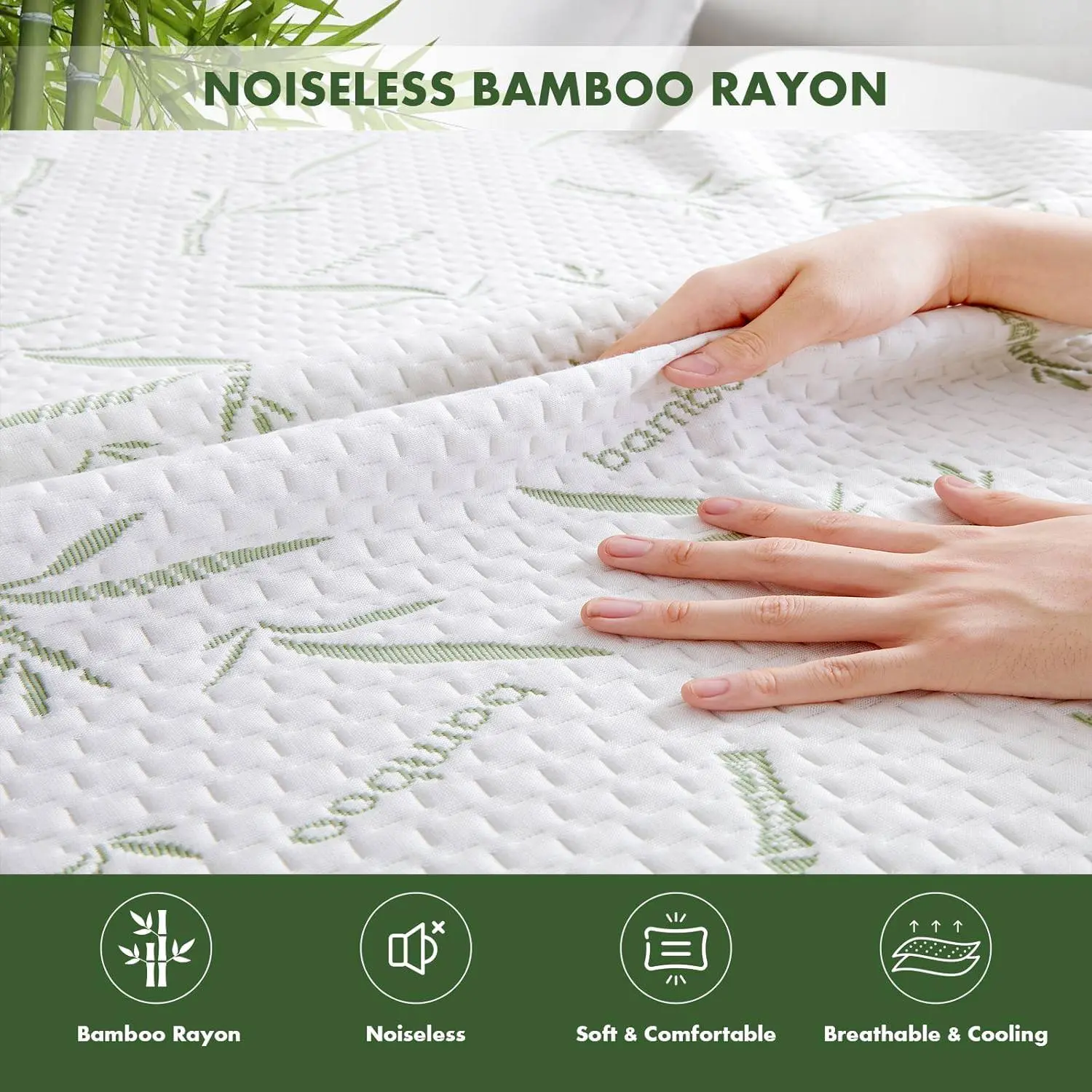 Bamboo Fiber Jacquard Mattress Protector, Waterproof & Ultra Soft Breathable , Deep Pocket, Machine Washable