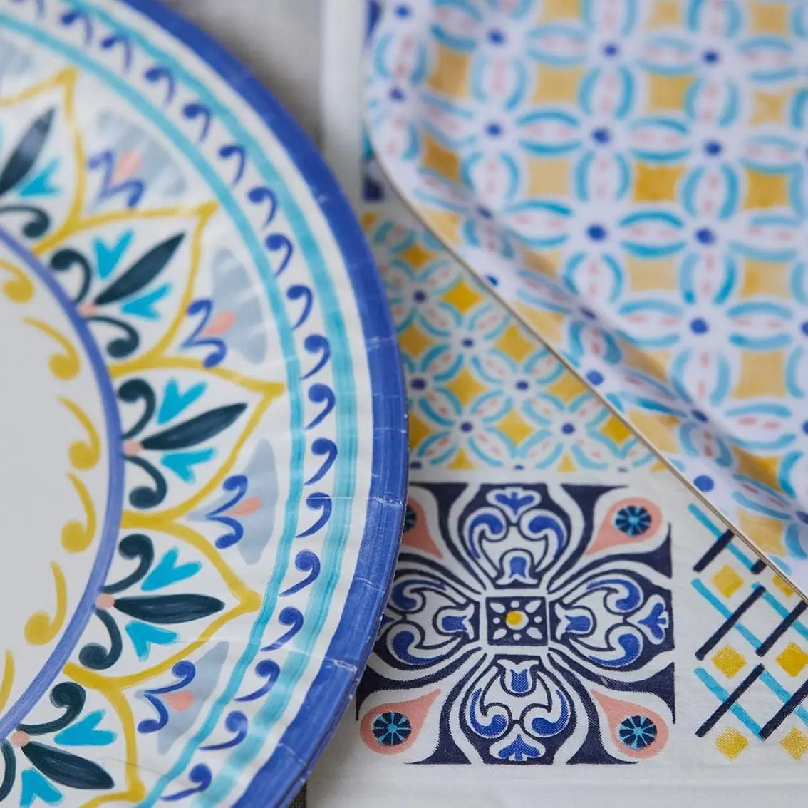 Yellow & Blue Paper Party Plates | Colourful & Strudy Disposable Party Tableware for Summer Parties