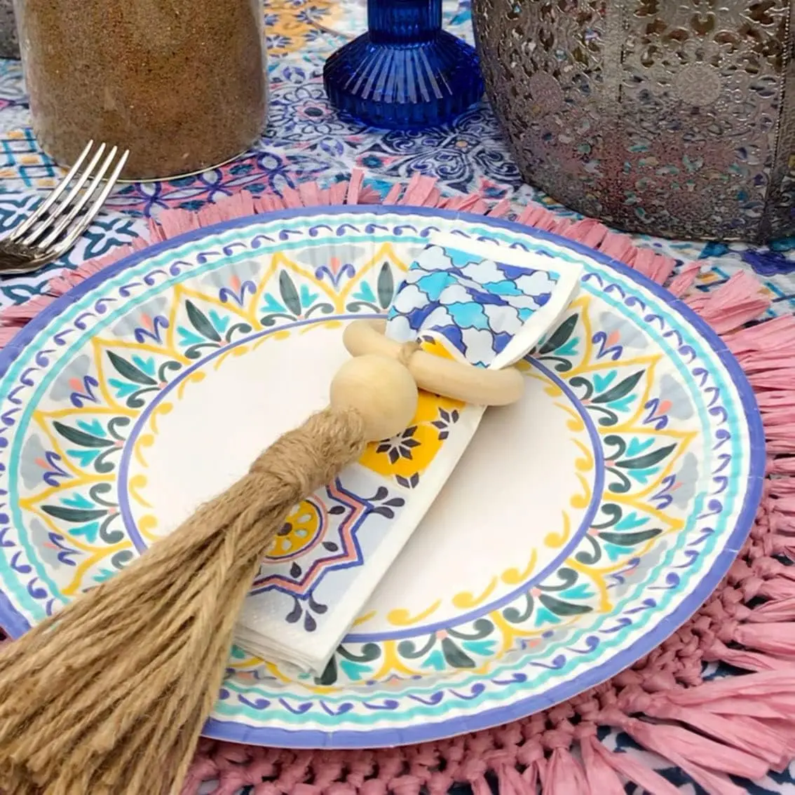 Yellow & Blue Paper Party Plates | Colourful & Strudy Disposable Party Tableware for Summer Parties