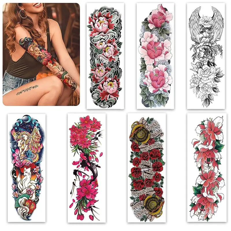 3PCS Tattoo Sticker Full Arm New Tattoo Sticker Waterproof Flower Arm Male and Female Arm Disposable Tattoo Sticker Body Makeup