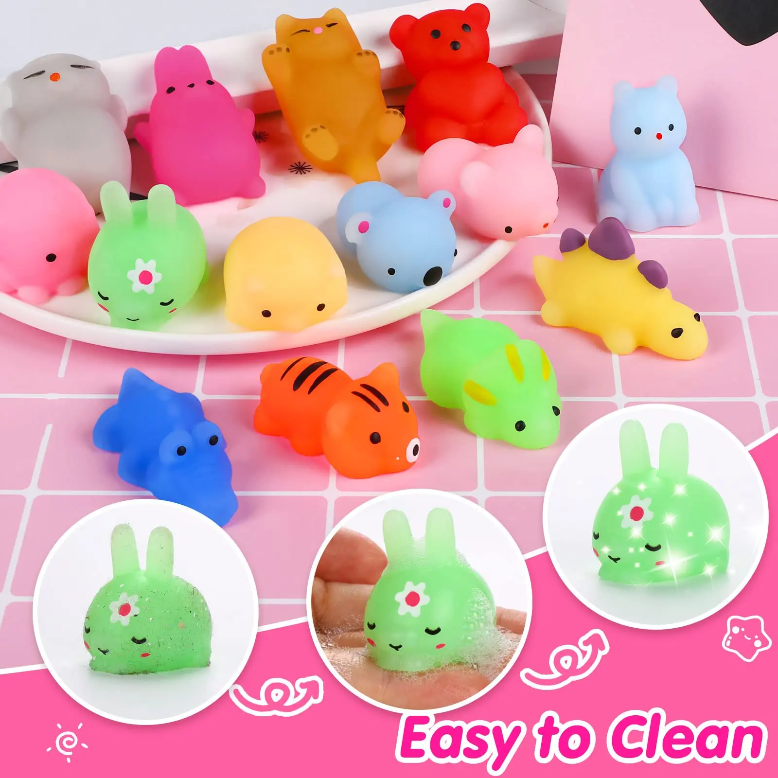 24/36/48/60/72 pcs Mochi Squishy Toys, Kawaii Squishy Animals for Party Favors Classroom Prize Pinata Easter Fillers Fidget Toys