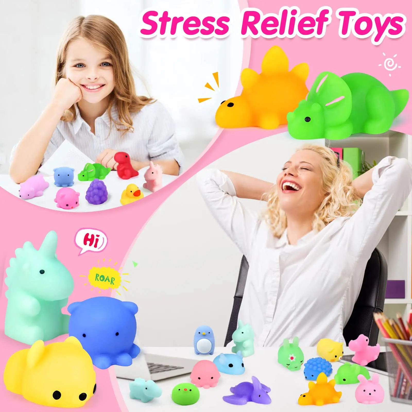 24/36/48/60/72 pcs Mochi Squishy Toys, Kawaii Squishy Animals for Party Favors Classroom Prize Pinata Easter Fillers Fidget Toys