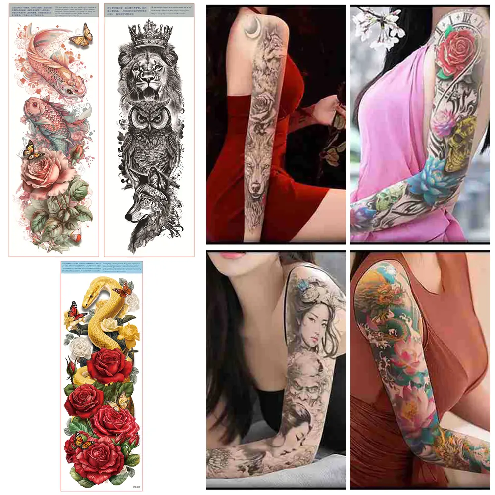 3PCS Tattoo Sticker Full Arm New Tattoo Sticker Waterproof Flower Arm Male and Female Arm Disposable Tattoo Sticker Body Makeup