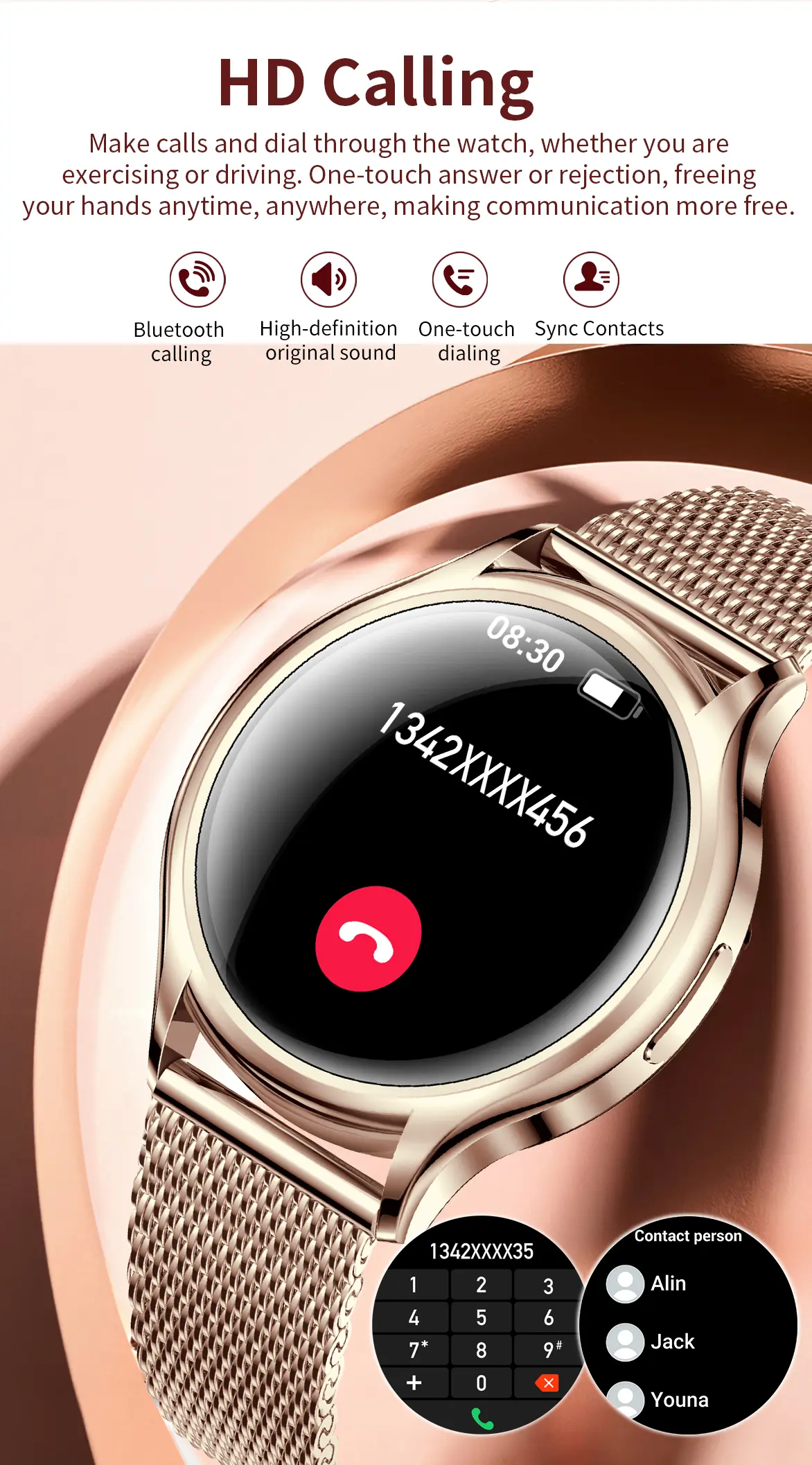 Smartwatch Women 1.27 Inch Bluetooth Call Smart Watch Custom Dial Watches Heart Rate Tracker Female physiology For Android IOS