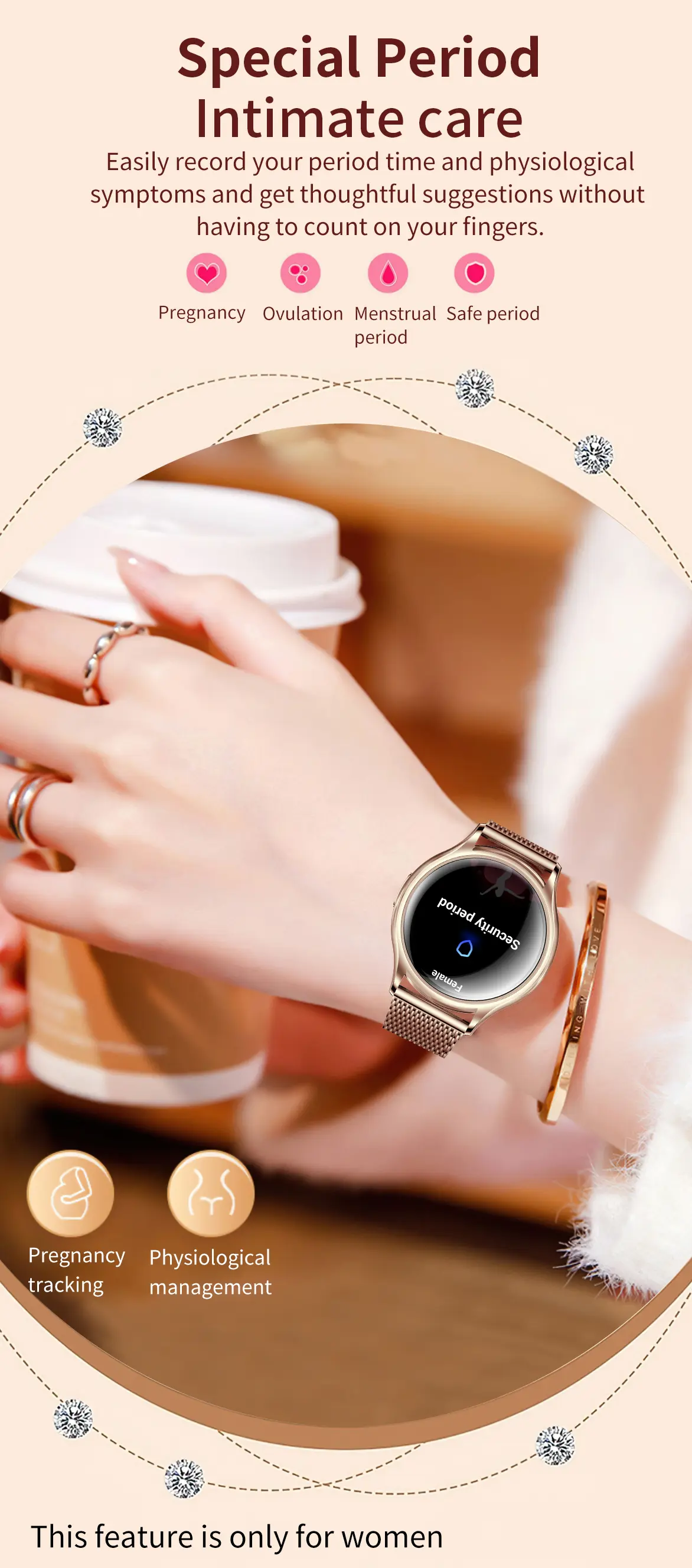 Smartwatch Women 1.27 Inch Bluetooth Call Smart Watch Custom Dial Watches Heart Rate Tracker Female physiology For Android IOS