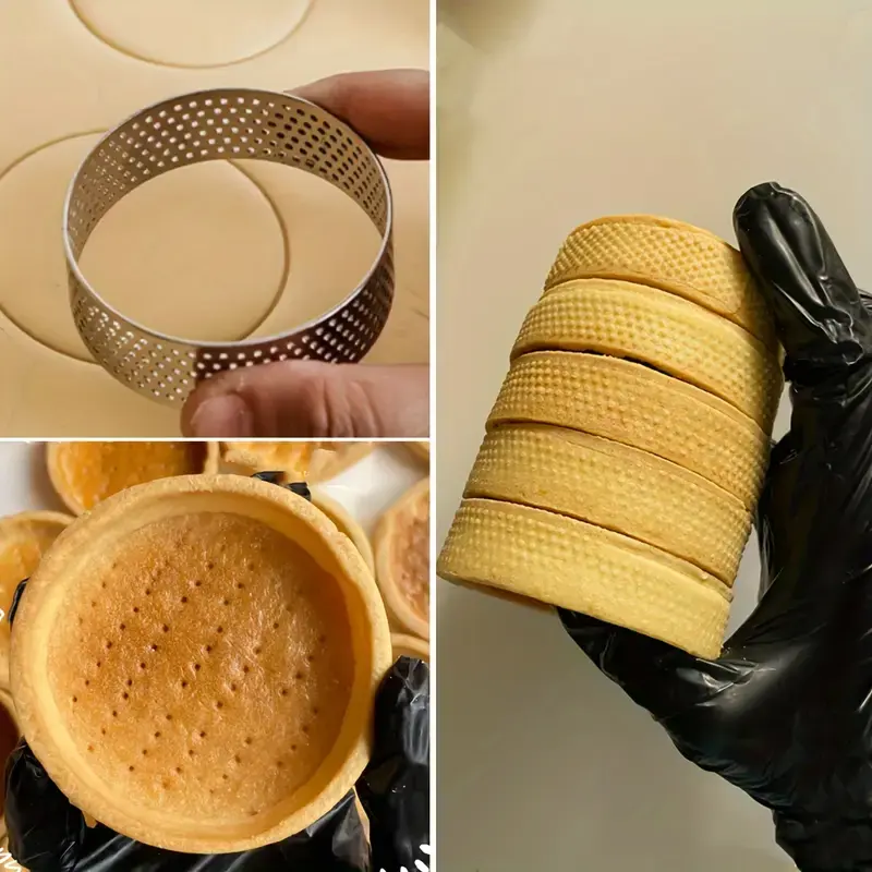 6PCS/12PCS Perforated Tart Rings for Baking Stainless Steel Round Cake Rings French Dessert mold Small Fruit Tart Rings Baking