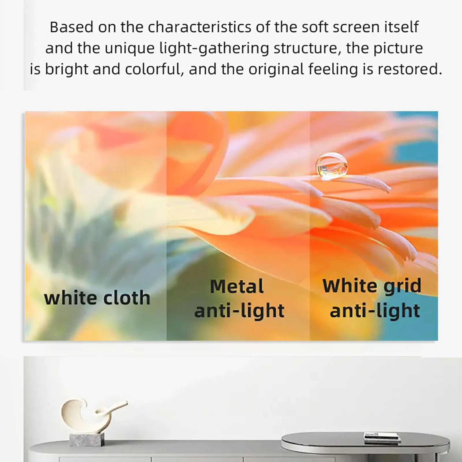 60 72 100 120 133 Inch Portable Projector Screen White Grid Anti-Light Reflective Cloth 4K 3D Projection Curtain for Home Office