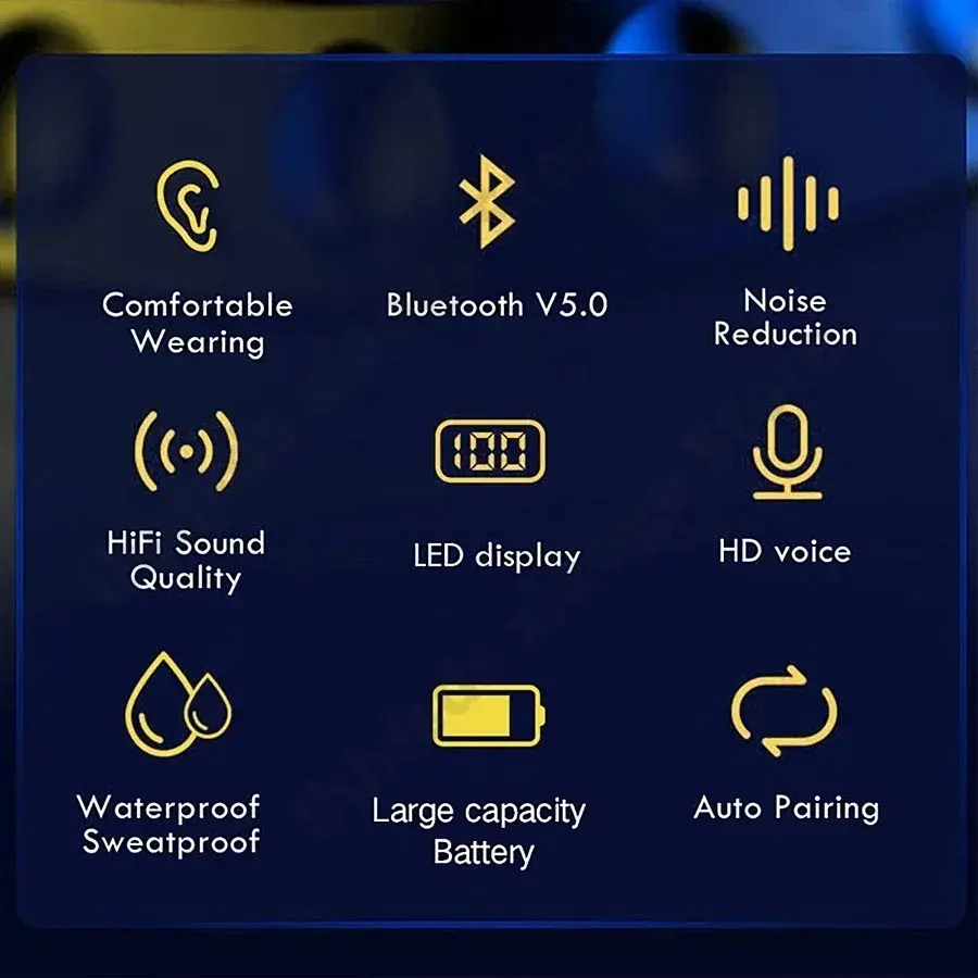 Y50 TWS Wireless Bluetooth 5.0 Earphones Touch Control 9D Stereo Headset with Mic Sport Earphones Waterproof Earbuds LED Display