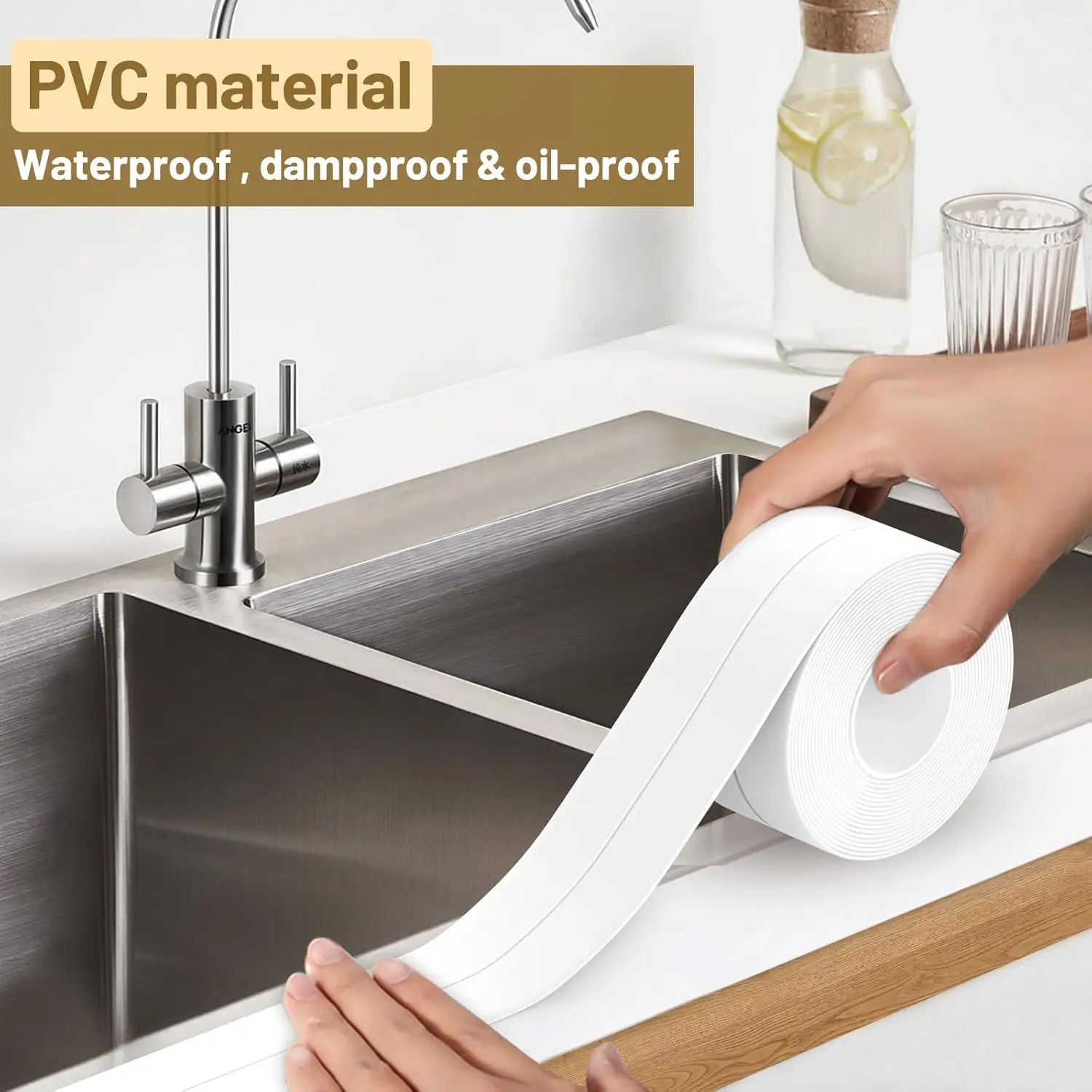 Caulk Tape Waterproof Self Sealing Tape PVC Caulking Strip for Bathroom Kitchen Shower Sink Countertop Floor Wall Edge Protector