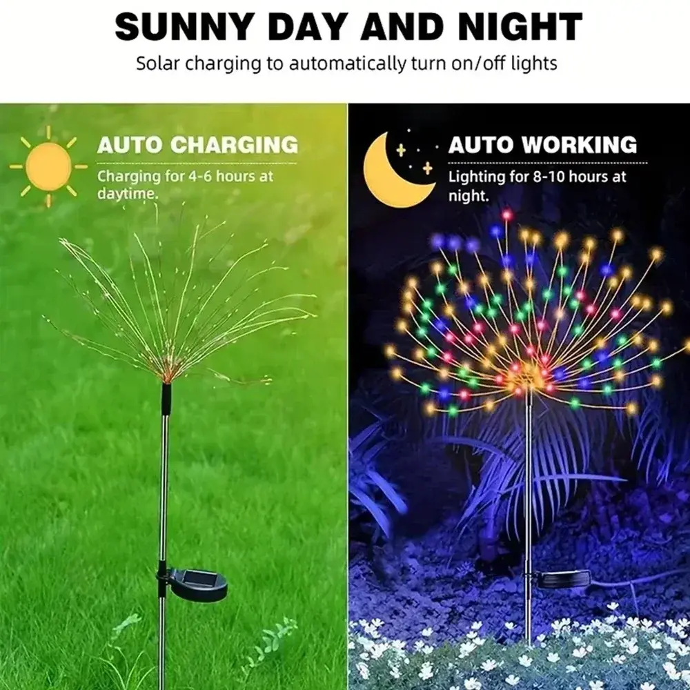 1PCS Outdoor Solar Fireworks Lights 90/150 LED Fairy String Light Waterproof Garden Lawn Lamps,8 Modes for Holiday Balcony Decor
