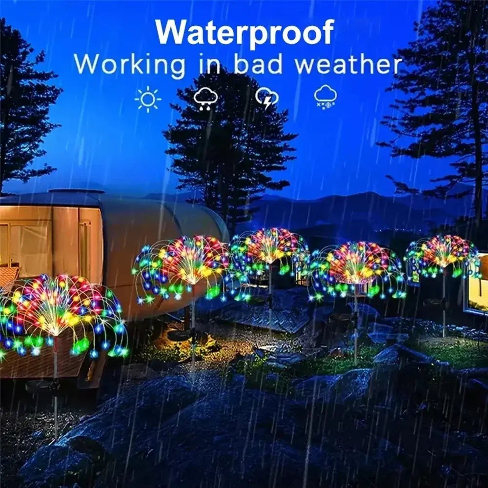 1PCS Outdoor Solar Fireworks Lights 90/150 LED Fairy String Light Waterproof Garden Lawn Lamps,8 Modes for Holiday Balcony Decor