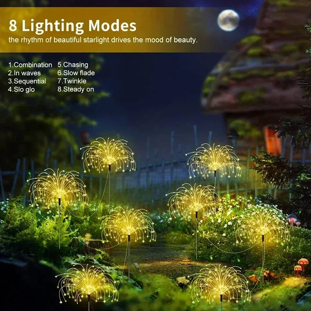 1PCS Outdoor Solar Fireworks Lights 90/150 LED Fairy String Light Waterproof Garden Lawn Lamps,8 Modes for Holiday Balcony Decor