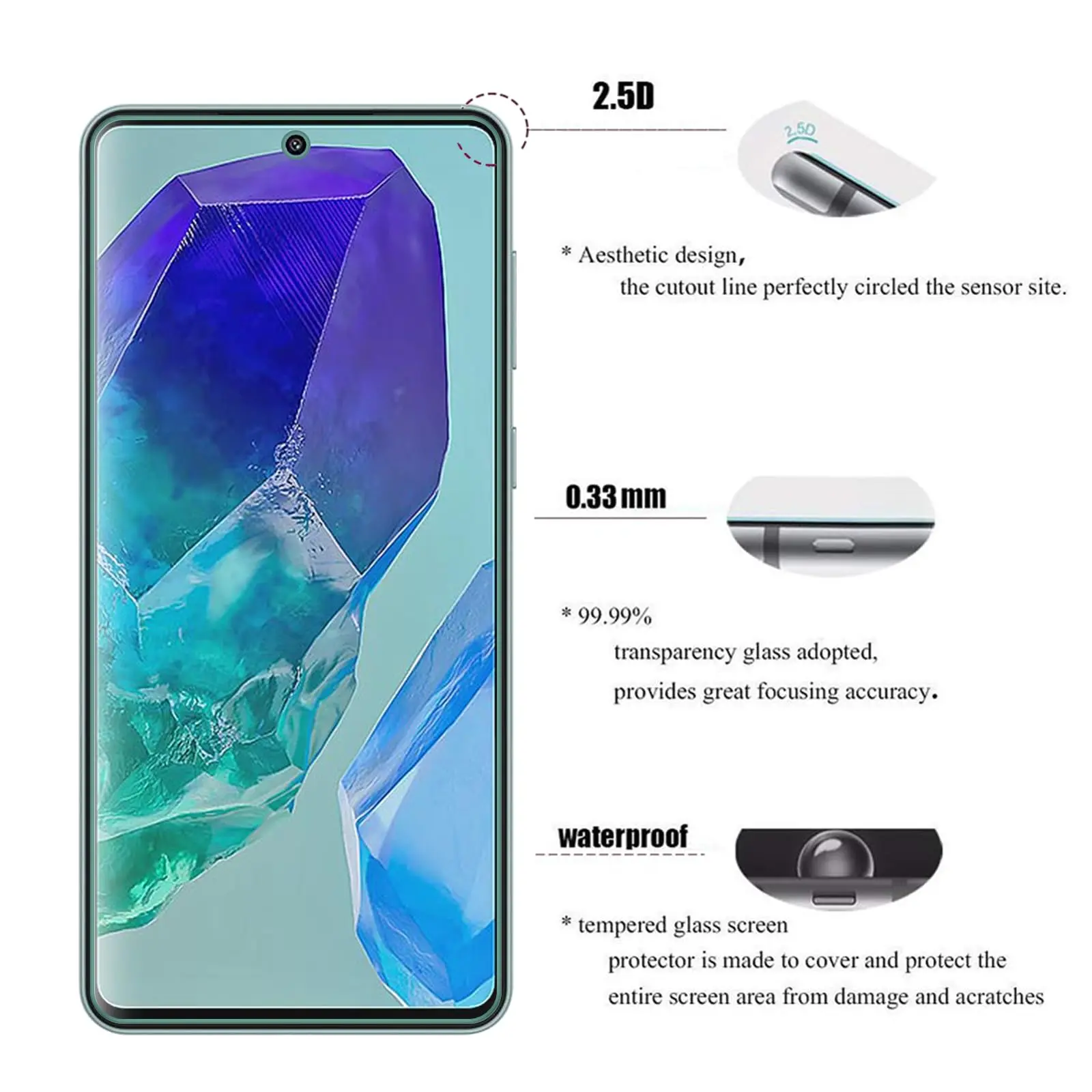 Screen Protector for Samsung Galaxy M55s 6.7 Tempered Glass Crystal HD 9H Transparent Anti Scratch Case Friendly High Aluminum