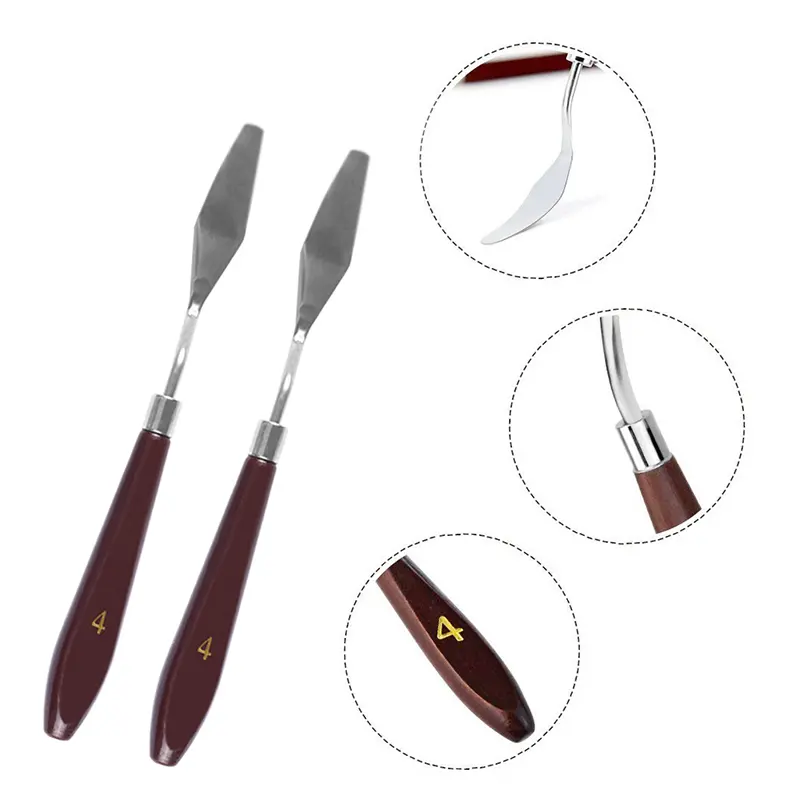 Oil painting knife Handle Spatula Palette Stainless Steel Knife Arts Painting Tool Artist Mixing Knife  Knives Wood Handle 1pc