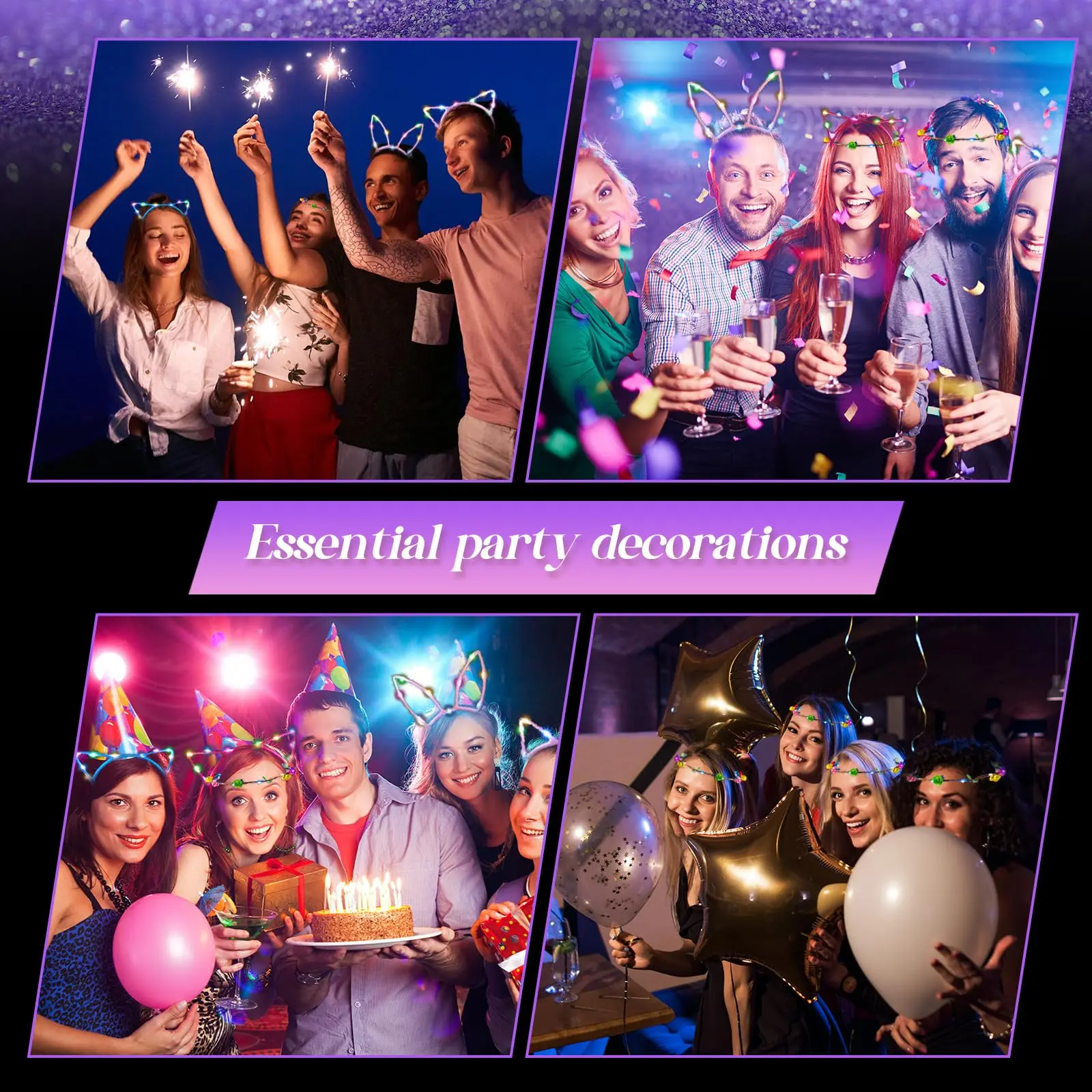 10-120PCS LED Flower Headband Crown Cat Ears Headband Light up Headband Glow in the Dark Headband for Wedding Party Favors