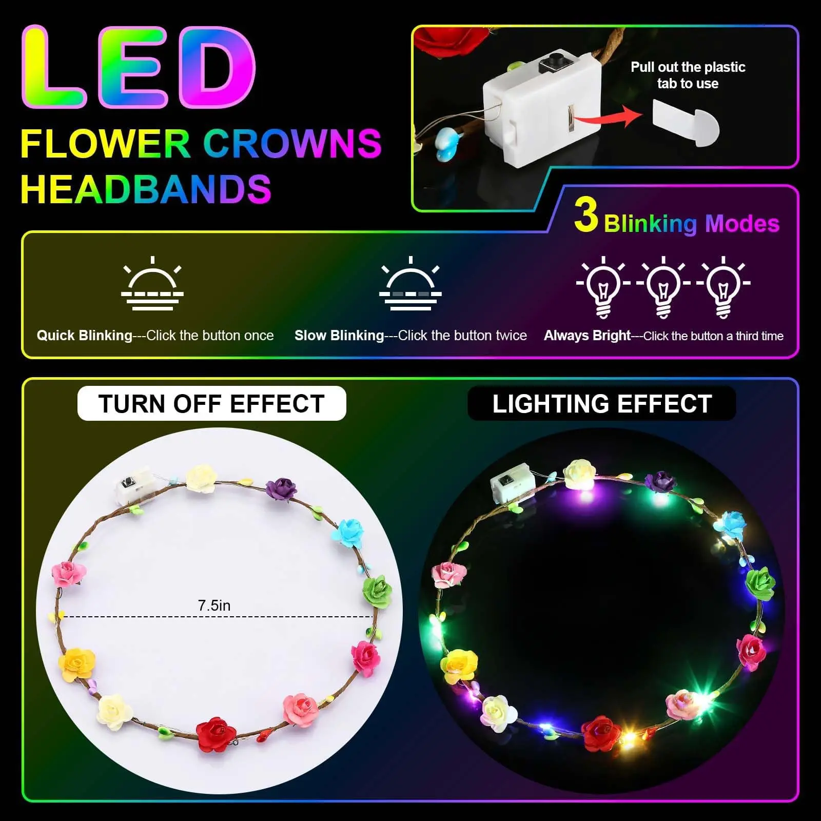 10-120PCS LED Flower Headband Crown Cat Ears Headband Light up Headband Glow in the Dark Headband for Wedding Party Favors