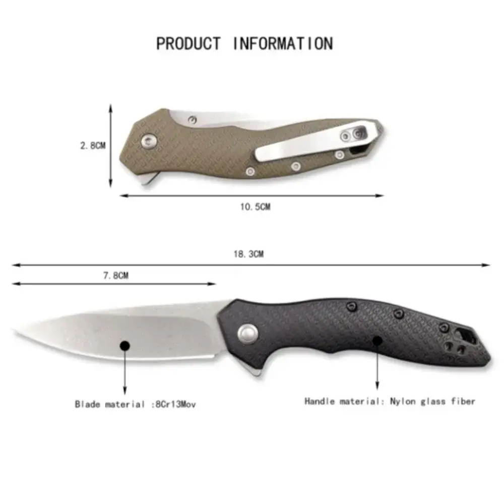 KS 1845 Shoreline Folding Knife Flipper Assisted Folder 8Cr13 Blade Nylon Handle Outdoor Everyday Carry Self Defense EDC Knives