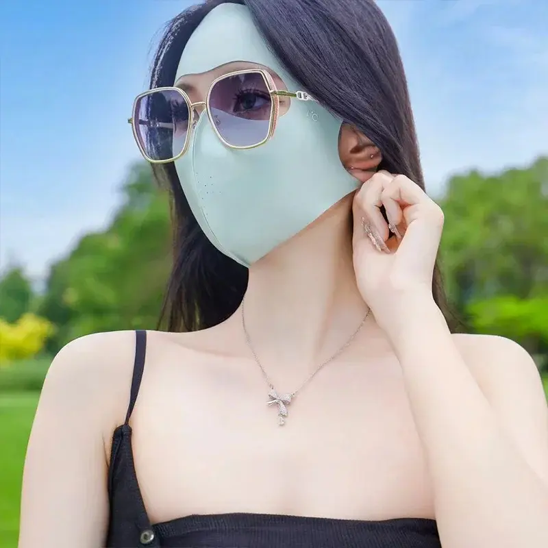 Fashion Ice Sense Facekini Sun Protection Mask Elastic Breathable Full Face Cover for Summer Outdoor Activities Portable Elastic