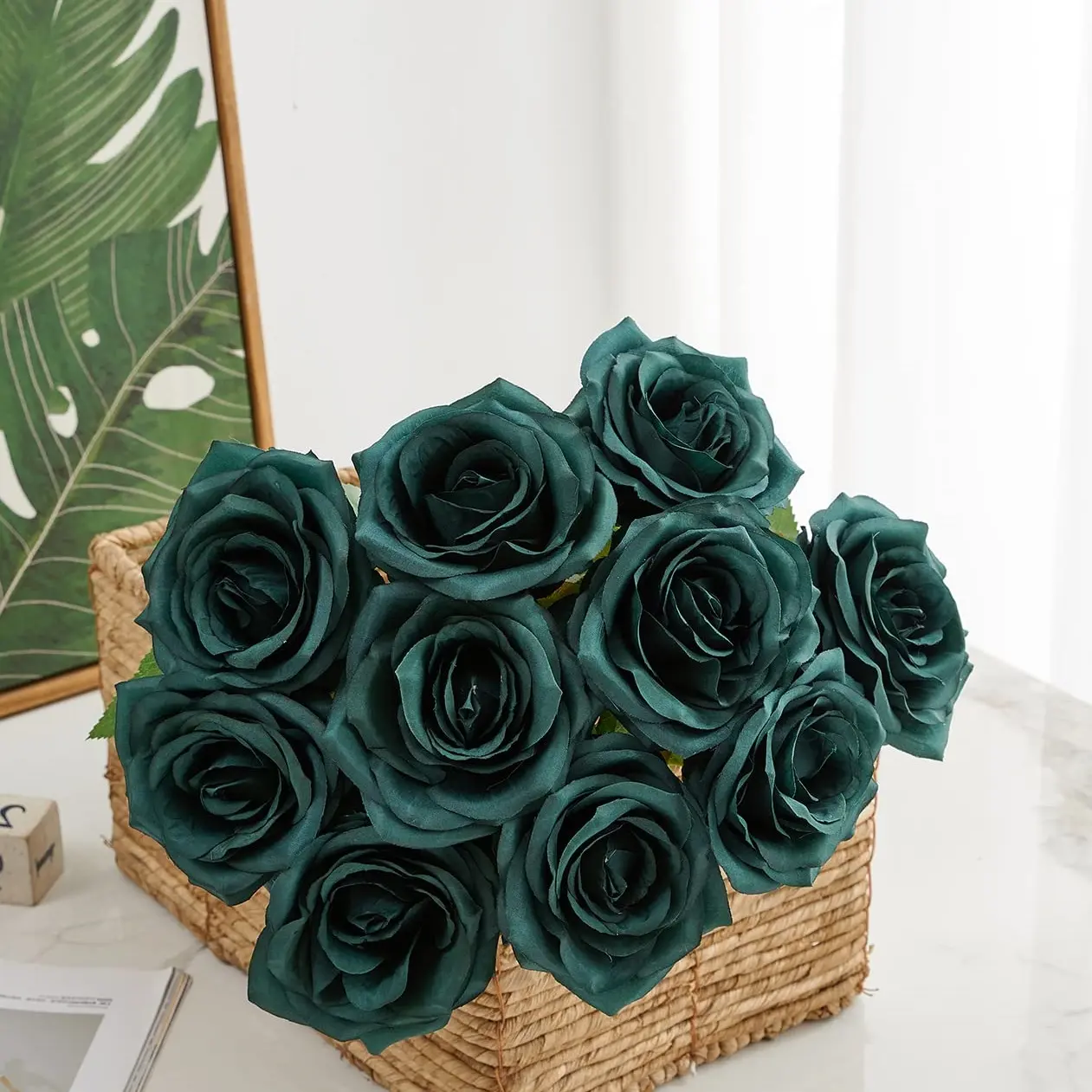 Artificial Rose 10pcs Open Flower Bouquet Faux Rose Stems for Wedding Arrangement, Bridal Bouquet, Fake Faux Silk Flowers