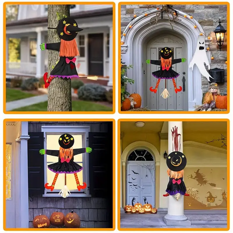 Halloween Orange Hair Witch Climbing Tree Decoration Halloween Theme Pendants Decor for Indoor Outdoor Office Decor