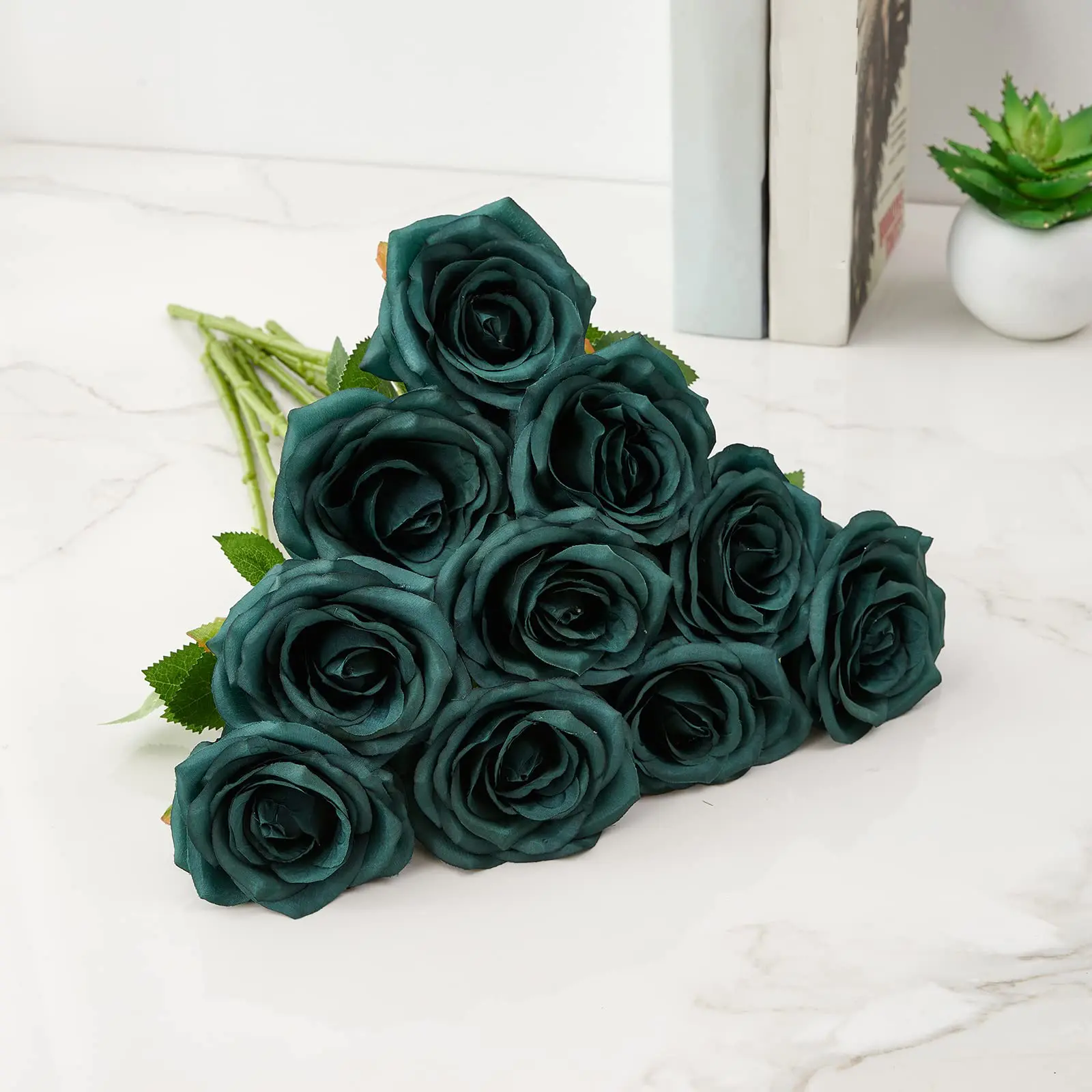 Artificial Rose 10pcs Open Flower Bouquet Faux Rose Stems for Wedding Arrangement, Bridal Bouquet, Fake Faux Silk Flowers