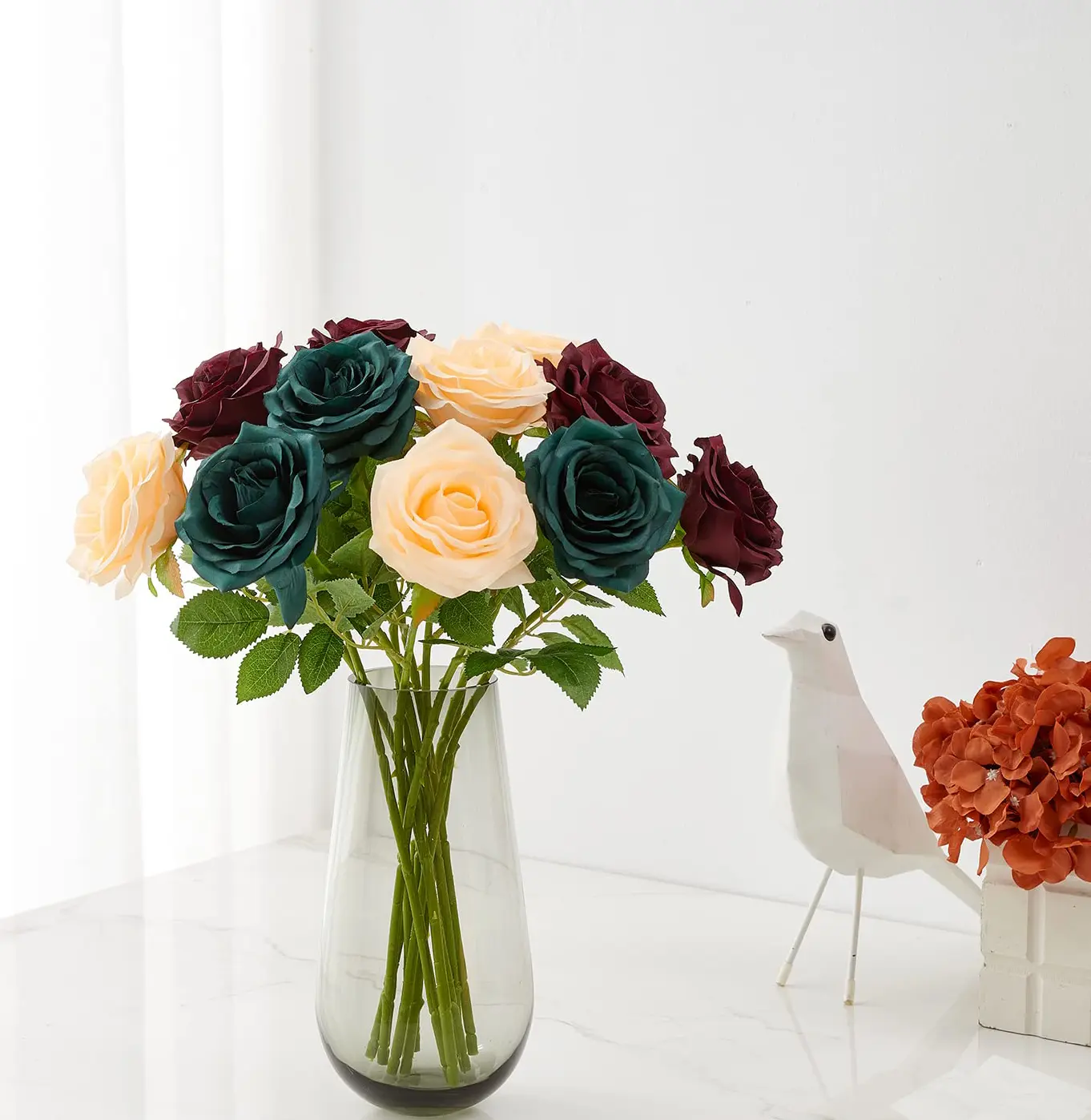 Artificial Rose 10pcs Open Flower Bouquet Faux Rose Stems for Wedding Arrangement, Bridal Bouquet, Fake Faux Silk Flowers