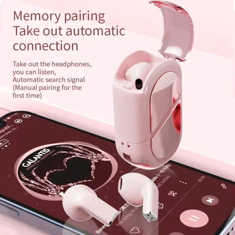 K520 Wireless Earbuds Stereo Earphones With Rotatable Love Heart Shaped Charging Case Low Latency Headphones For Phone Tablet