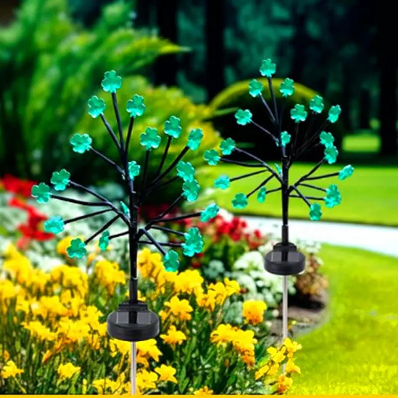 20 LED Clover Solar Powered Outdoor Lights Lawn Lamp Garden Tree LED Balls Bees Ground Plug Light Landscape Waterproof Light 210