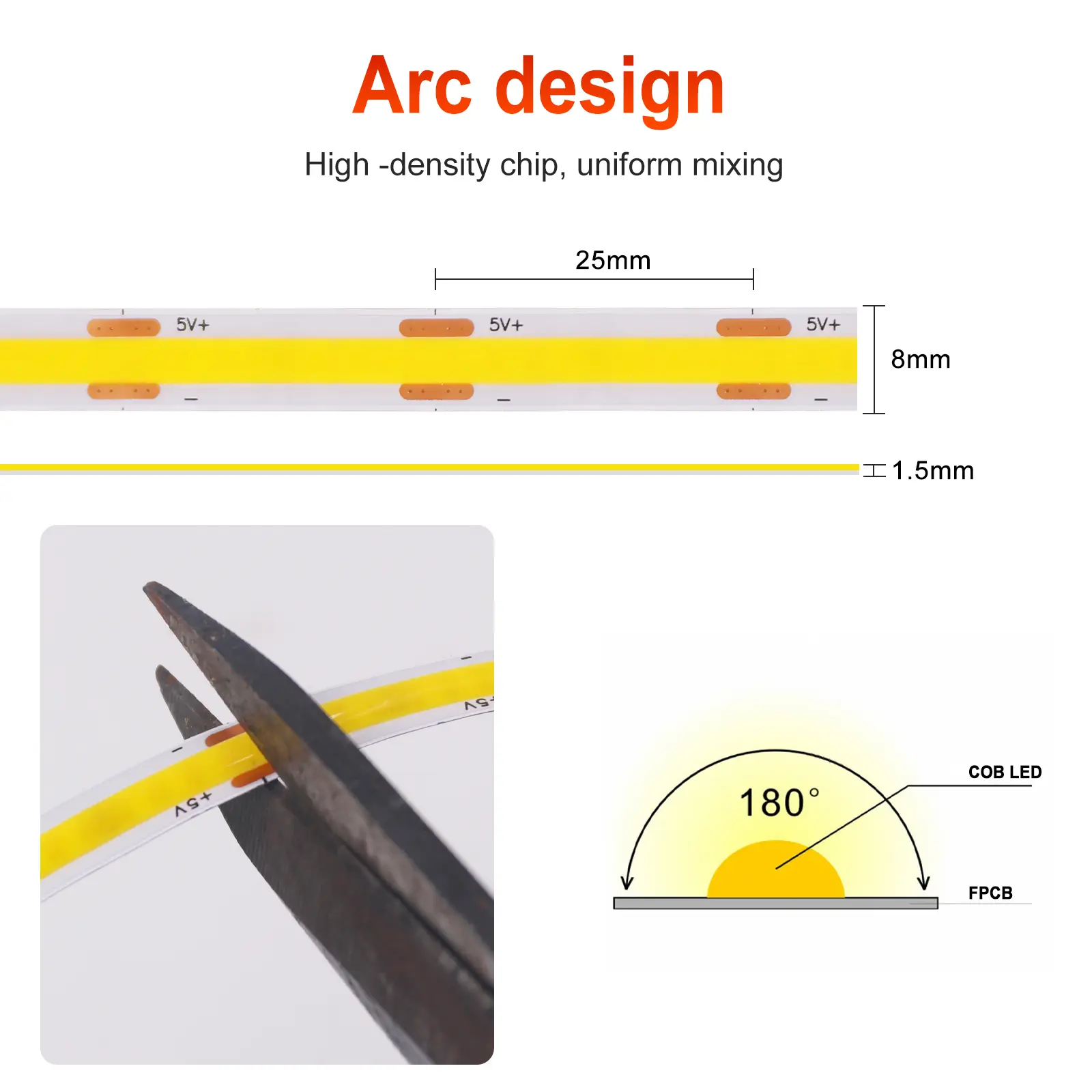 1m/2m/3m LED Lights Strip Waterproof 5V USB COB LED Strip Flexible Dimmable LED Strip Lights for Indoor and Outdoor Bedroom