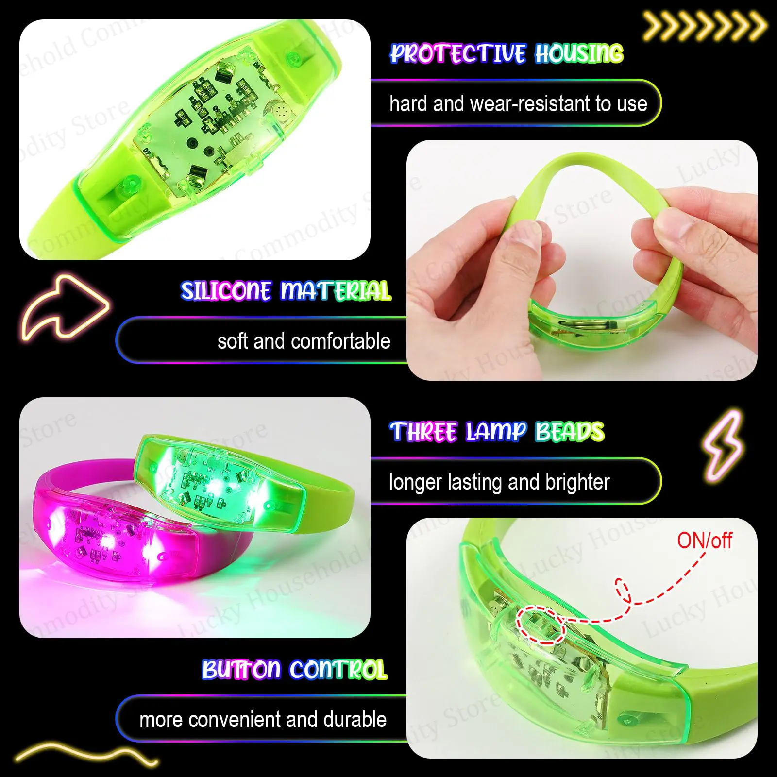 Music & Sound Activated LED Bracelets Glow in the Dark Bracelets Led Flashing Silicone Bracelet for Concert Party Suppies
