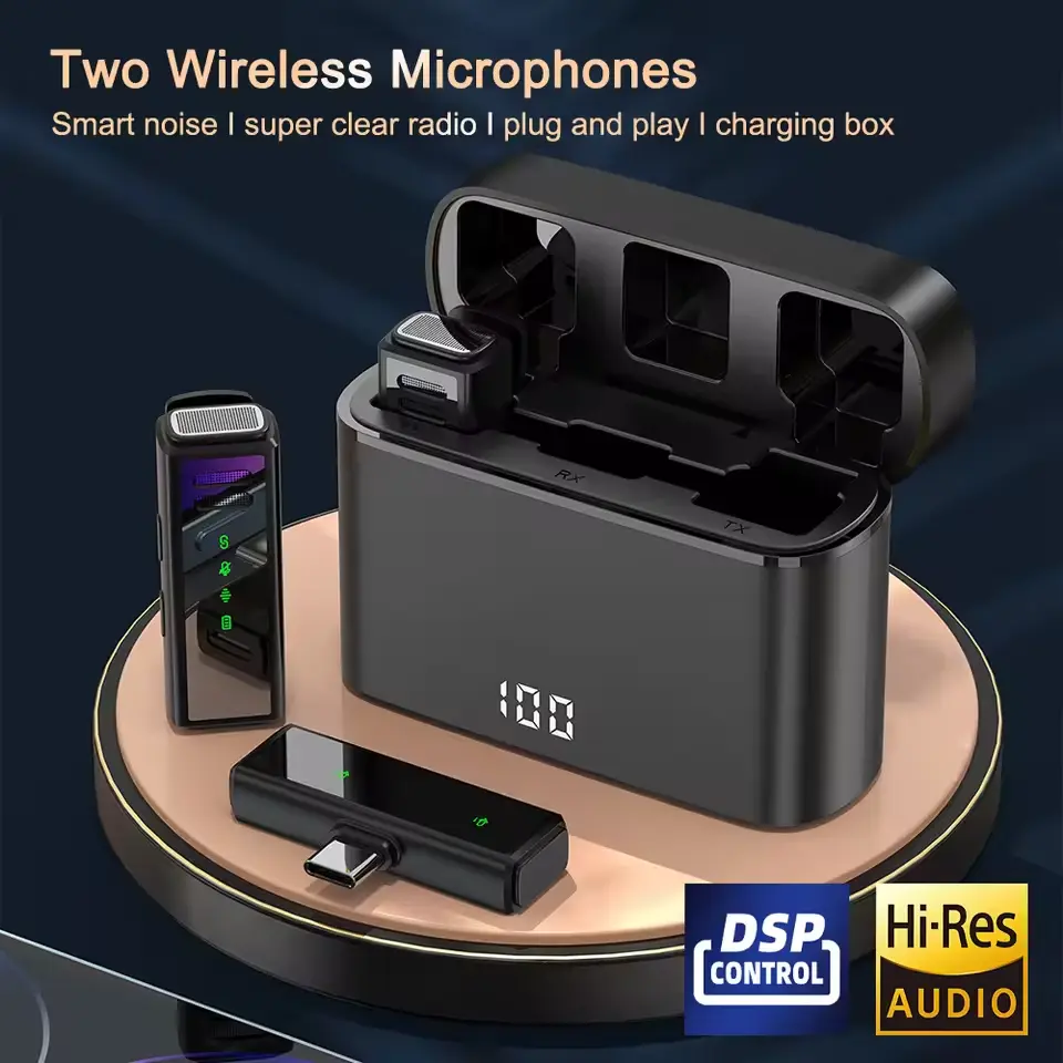 Professional Wireless Lavalier Microphone Recording For PC iPhone Android With Charging Box  Noise Reduction Audio Mini Mic Live