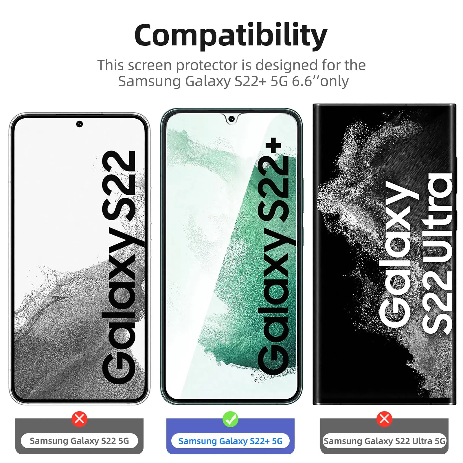 Screen Protector For Samsung Galaxy S22 Plus 6.6 inch Tempered Glass HD Crystal 9H High Aluminum Fingerprint Unlock