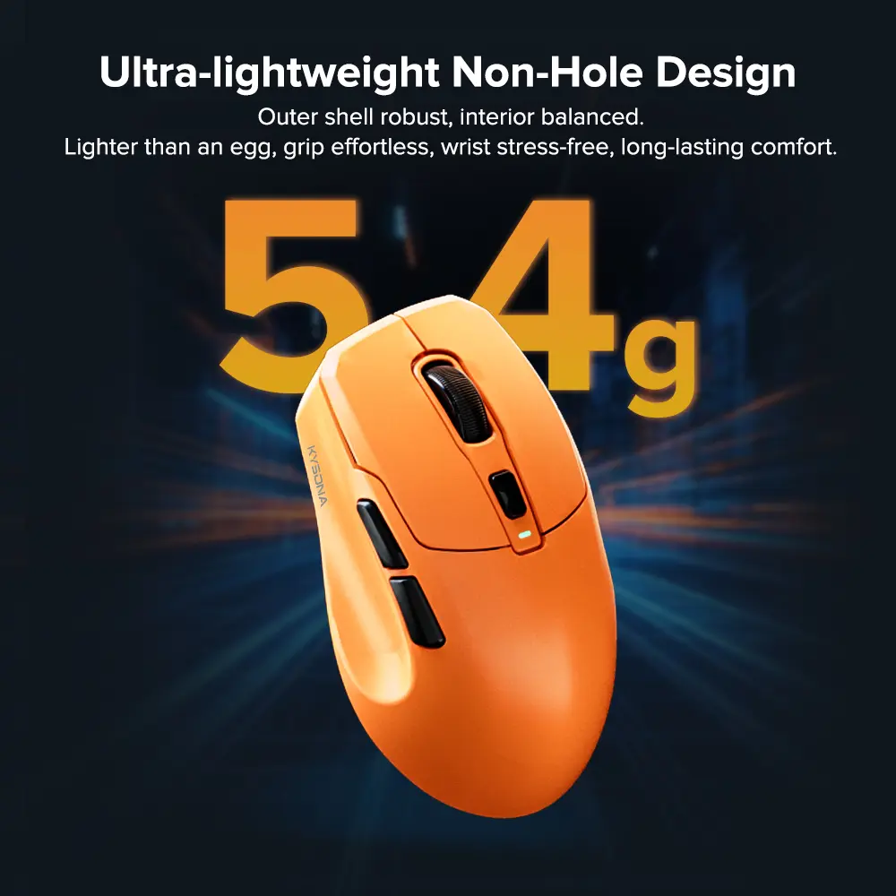KYSONA Uranus PRO Wireless Gaming Mouse 8K Polling Rate PAW3395 Optical Sensor 26k DPI 54g Ultra-Lightweight Tri-Mode Connection