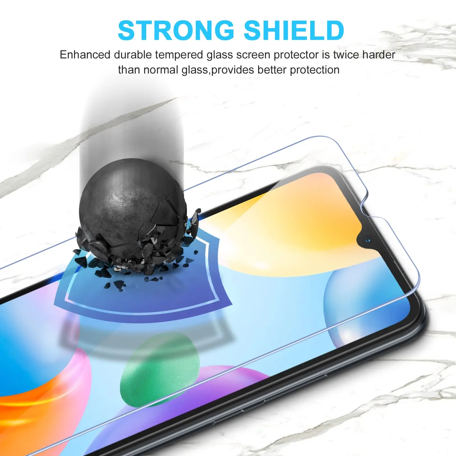 Screen Protector For Redmi 10C Xiaomi, Tempered Glass HD Crystal  9H Anti Scratch Case Friendly Mica High Aluminum