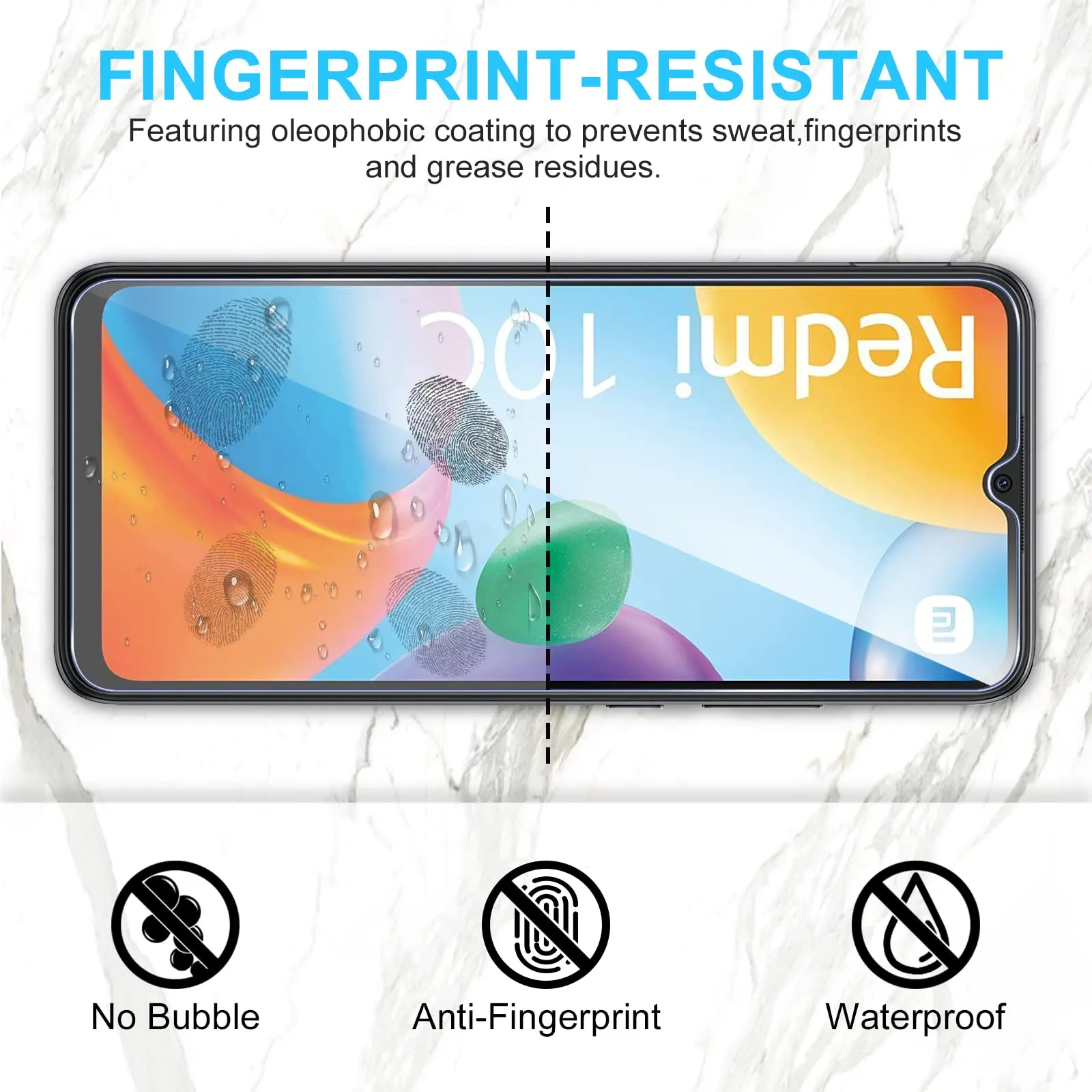Screen Protector For Redmi 10C Xiaomi, Tempered Glass HD Crystal  9H Anti Scratch Case Friendly Mica High Aluminum