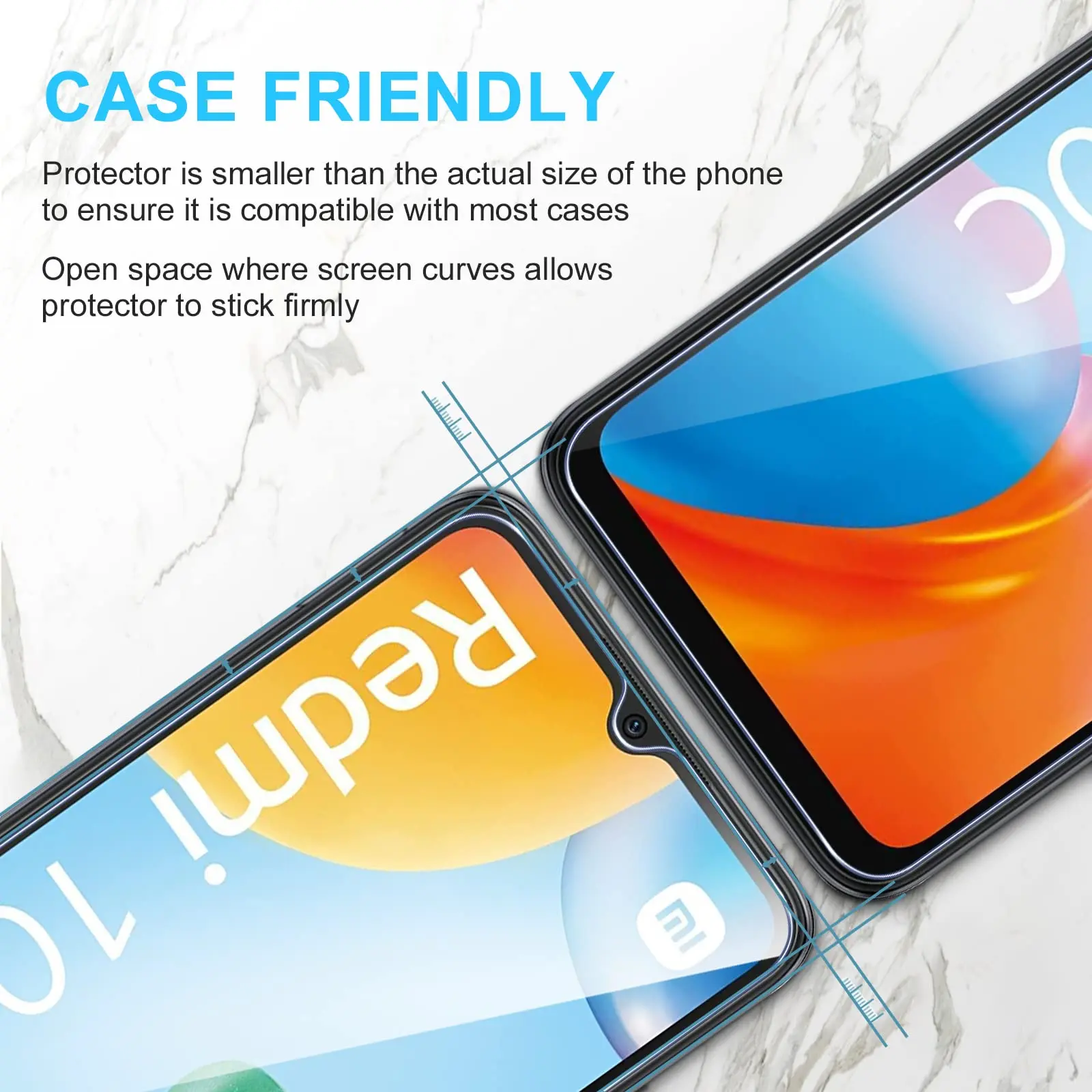 Screen Protector For Redmi 10C Xiaomi, Tempered Glass HD Crystal  9H Anti Scratch Case Friendly Mica High Aluminum