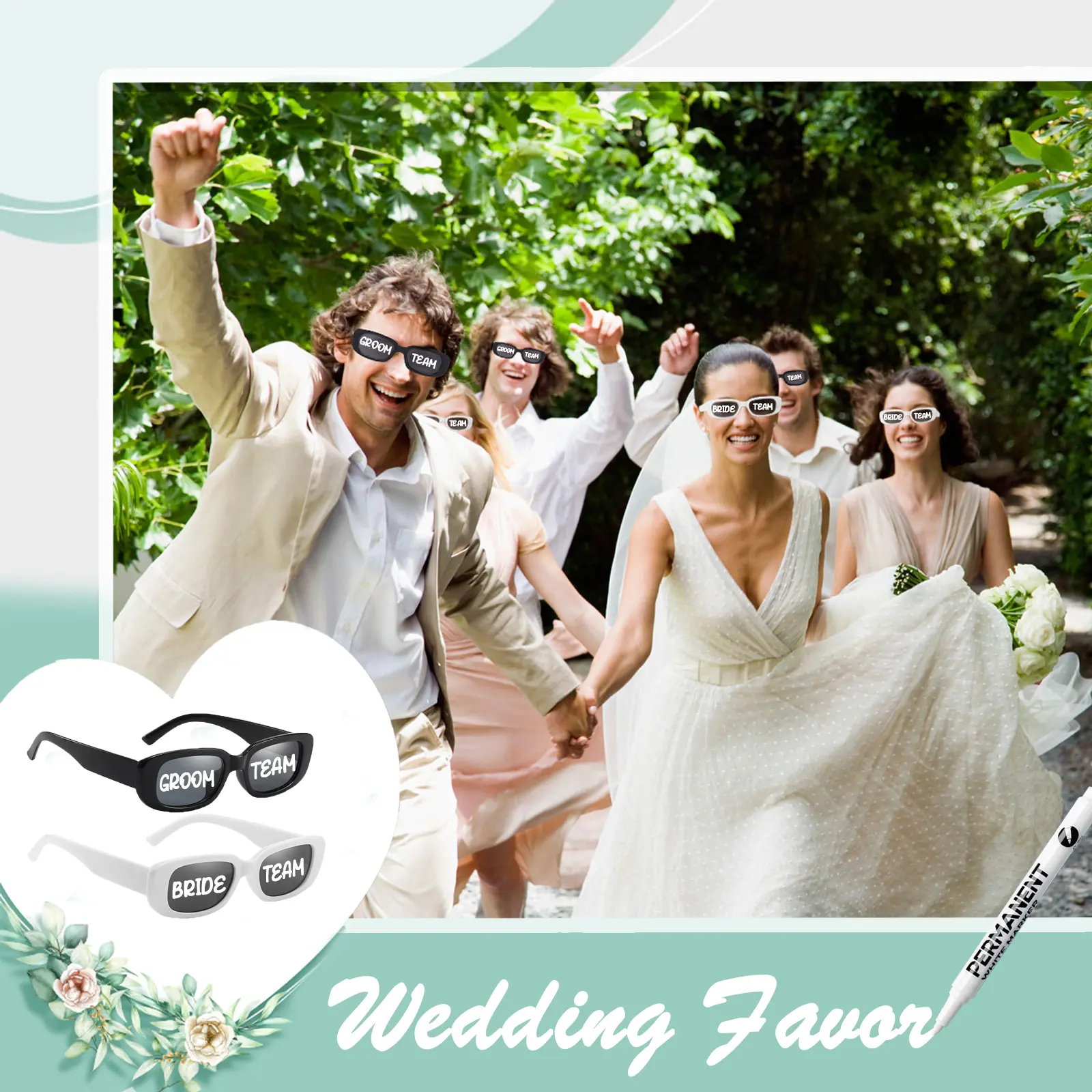 12-100 PCS Wedding Sunglasses Custom Sunglasses with Pens Retro Square DIY Glasses for Parties Birthday Wedding Party GRAD 2025