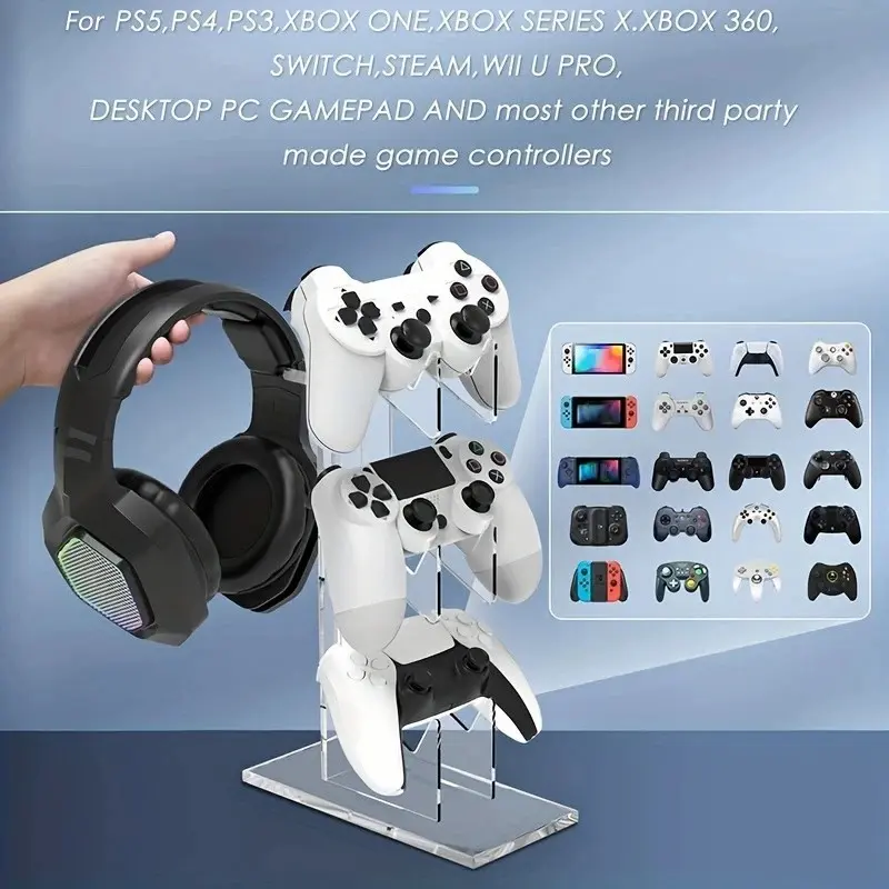 Universal 3-layer Controller Holder and Headphone Holder Game Accessories PS5 PS4 Storage Holder Black, White, Transparent