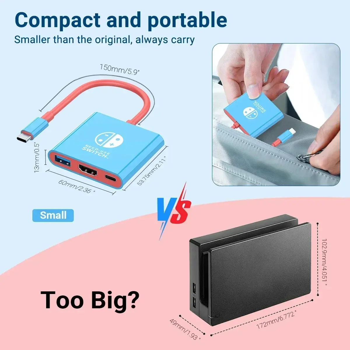 3-in-1 USB-C Hub for MacBook pro Nintendo Switch with HDMI Port And PD 100W Charging Port