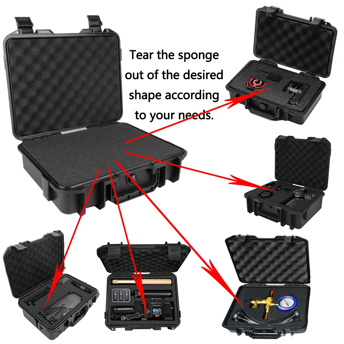 Black durable hard protective box, made of PP plastic, suitable for carrying cases for cameras, A-ZMT