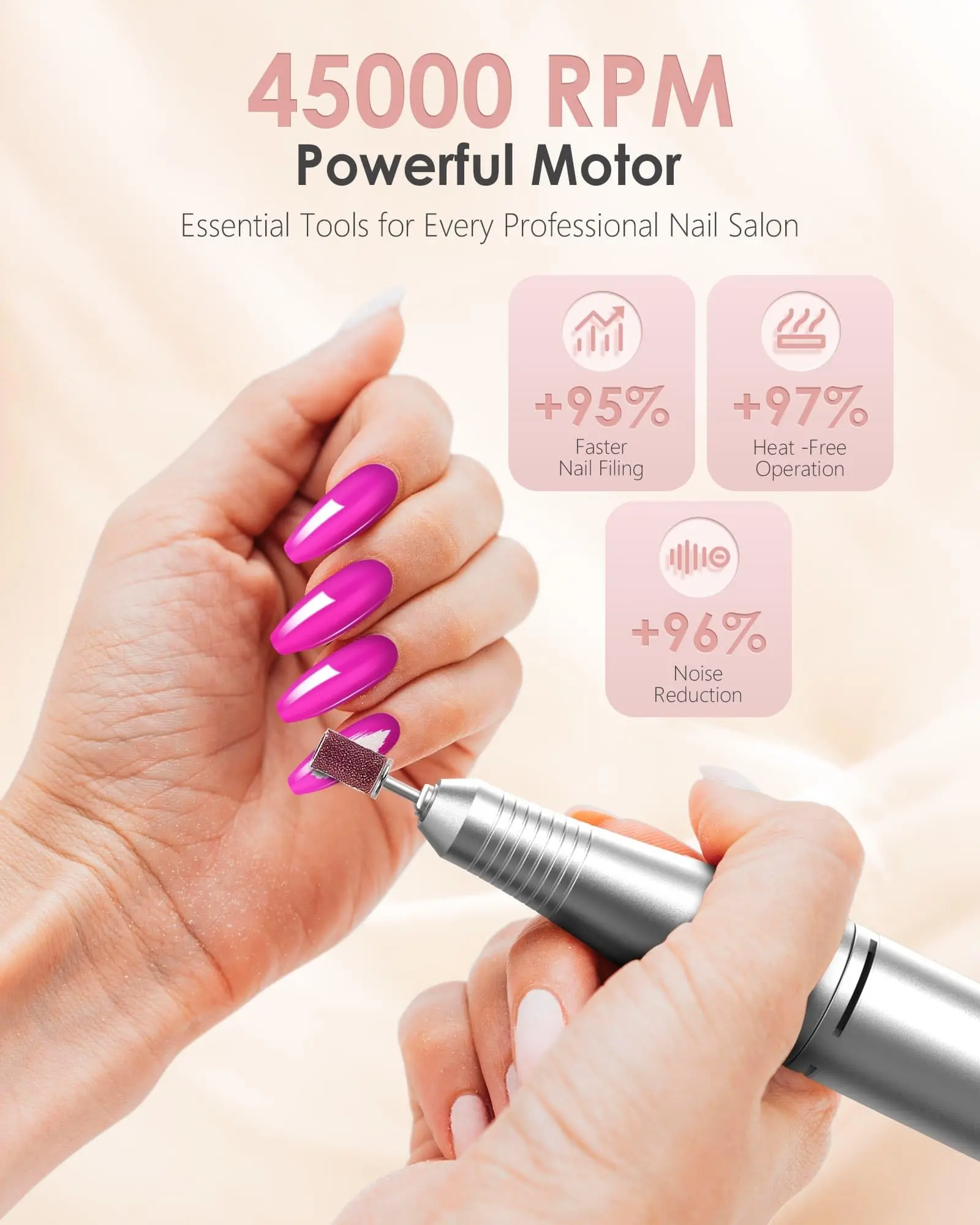 Portable Nail Drill Professional: 45000 RPM Rechargeable Electric Nail Drills Machine with 6 Bits, Drill para Uñas Profesional E