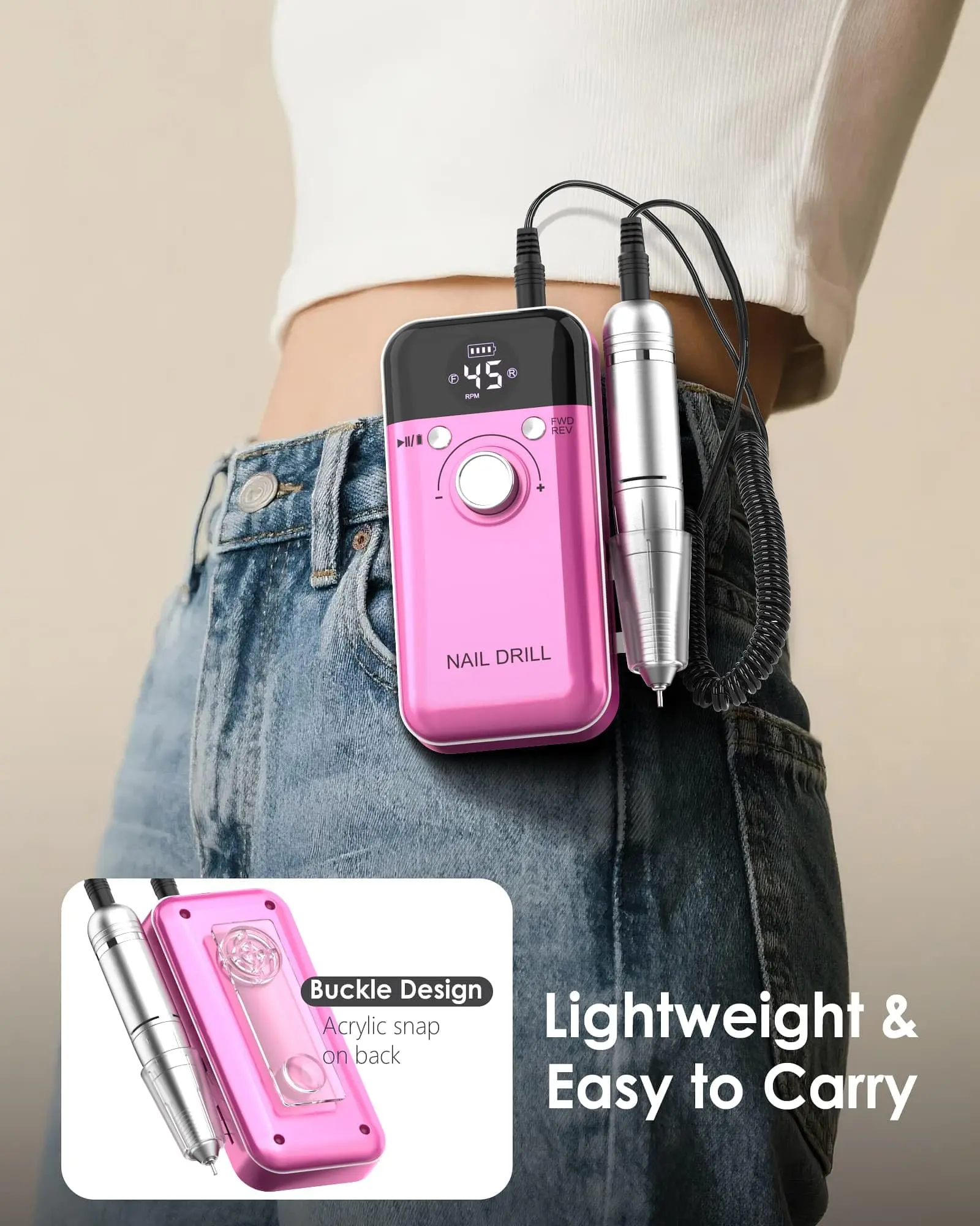Portable Nail Drill Professional: 45000 RPM Rechargeable Electric Nail Drills Machine with 6 Bits, Drill para Uñas Profesional E