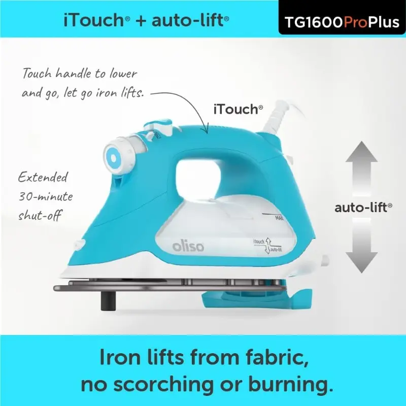 Oliso TG1600 Pro Plus 1800 Watt SmartIron with Auto Lift -for Clothes,Sewing,Quilting |Diamond Ceramic-Flow Soleplate Steam Iron