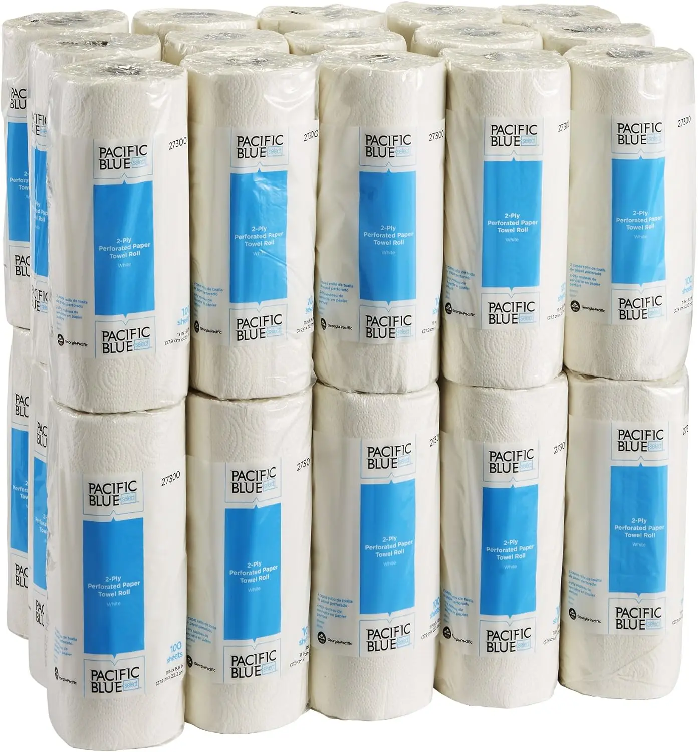 Blue Select 2-Ply Perforated Roll Paper Towels by Georgia-Pacific Pro, 100 Sheets Per Roll, 30 Rolls Per Case,white - 27300